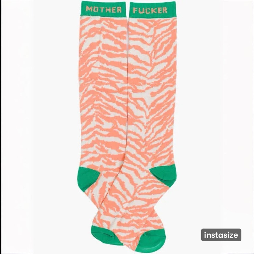 MOTHER Denim The High Stepper Orange Zebra Socks One‎ Size Fits Most